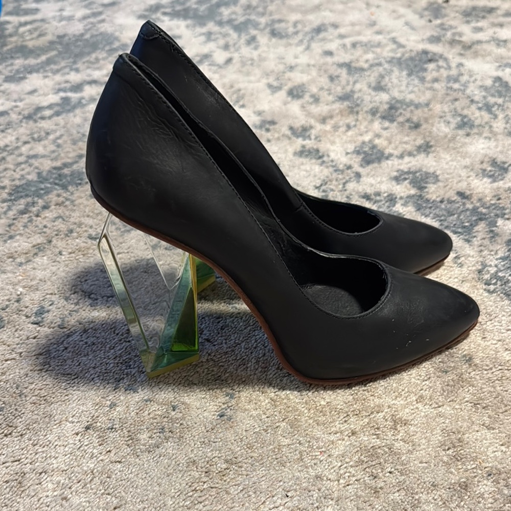 Miista Black and Green Heels with Modern Design